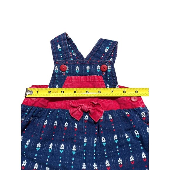 Vintage OshKosh BGosh Infant Girls Blue & Red Floral Corduroy Overalls - Picture 6 of 9